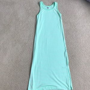 Green & white striped maxi dress, Size S 6-7